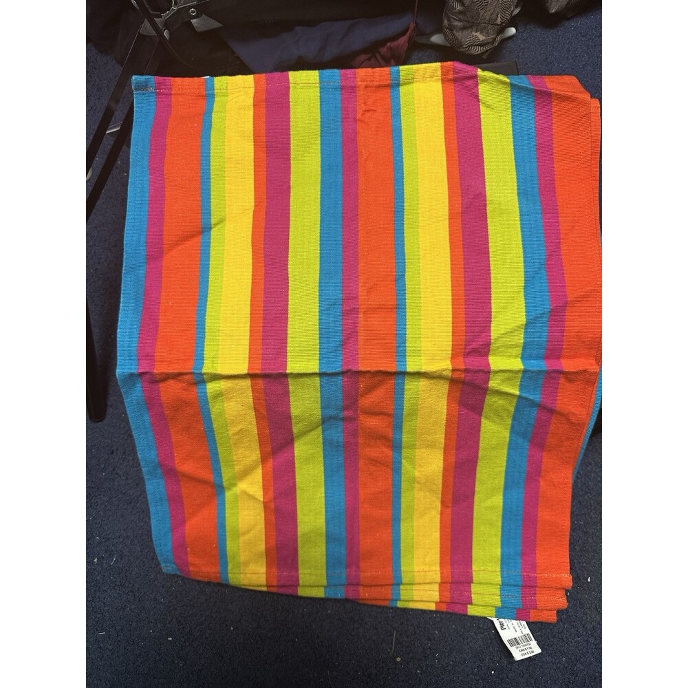 Pier One 100% Cotton Placemats Set Of 6 Summer Outdoors Bright  Stripes Large